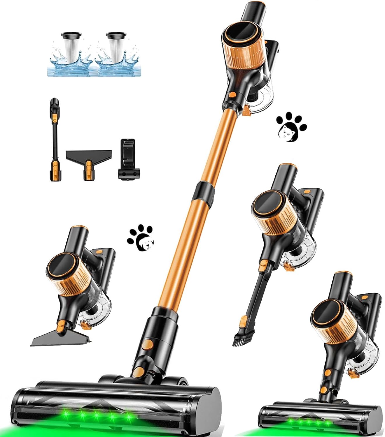 Cordless Vacuum Cleaner, 40Kpa 8 in 1 Powerful Suction Lightweight Stick Vacuum Cleaner for Home, LED Display, 3 Suction Modes, 45Mins Detachable Battery Vacuum for Hard Floor Carpet Pet Hairs