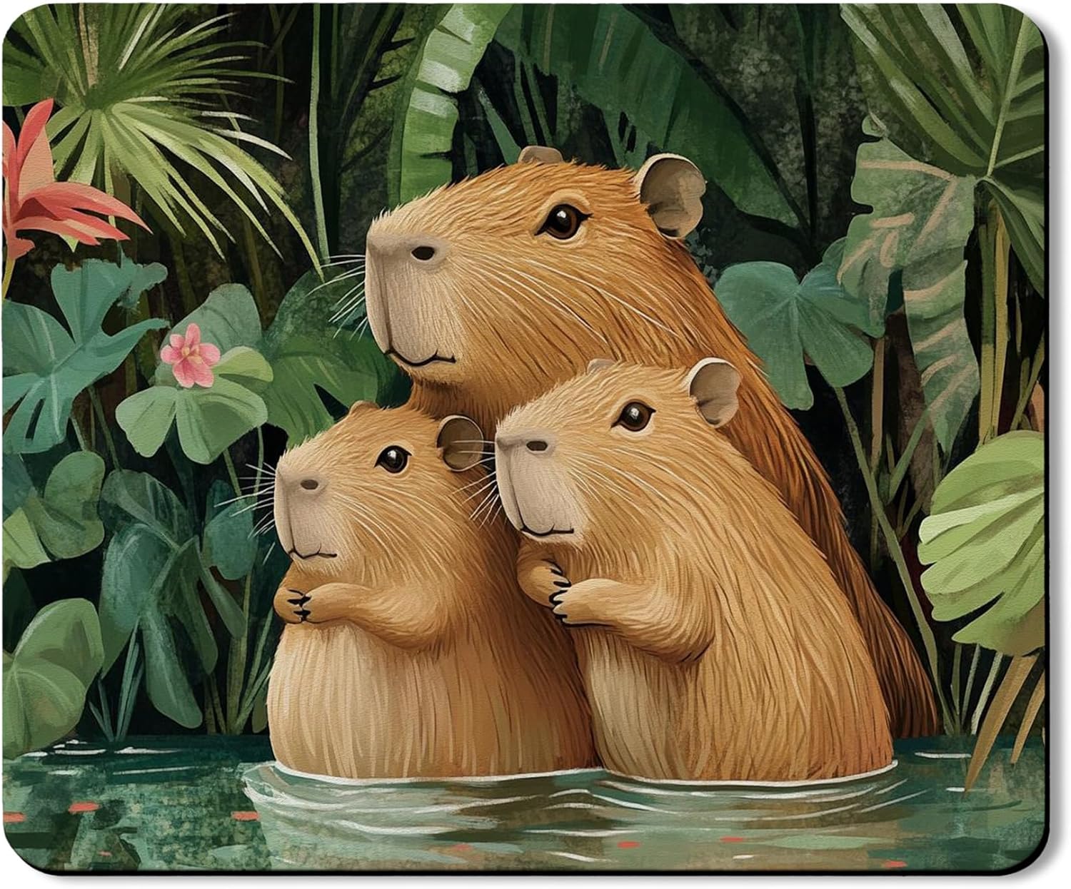 Capybara Washer Dryer Top Protector Mat, Tropical Animal Print Washing Machine Dust Cover, Eco-friendly Rubber Anti-slip Waterproof Mat for Laundry Room 20x24 Inch