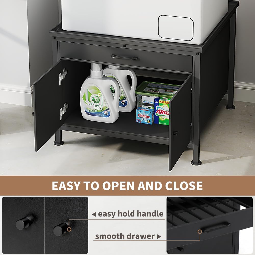 LUCKUP Laundry Pedestal for Washer & Dryer, Heavy Duty Platform Base Stand 29”Universal Fit All Machines w/Laundry Basket Shelf and Built-in Drain Hose