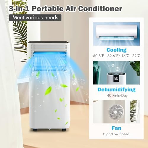 DORTALA Portable Air Conditioners 8000 BTU, AC Cooling Uint with Dehumidifier, Remote Control, 24H Timer & Window Kit, Stand up Air Conditioner for Bedroom, Dorm, Cools up to 230 sq.ft, White+Black
