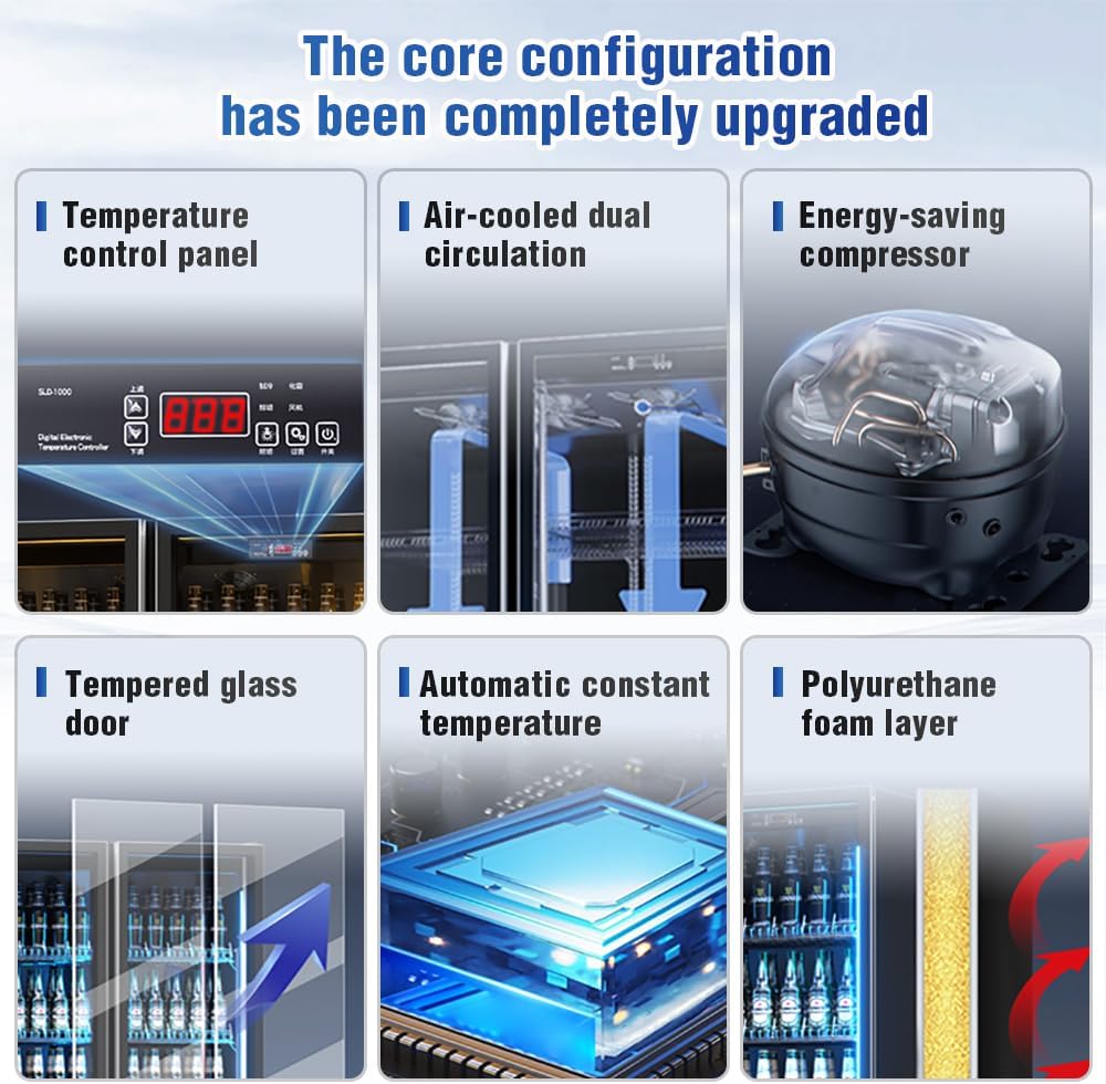 Beverage Refrigerator,Commercial Refrigerators,With Two Glass Doors,Stainless Steel Commercial Back Bar Fridge With LED Lighting,Counter Height Bar Beverage Cooler for Beer,Soda Drinks,Wine