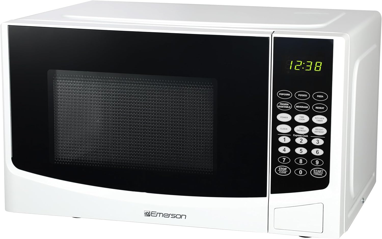 Emerson 0.9 Cu. Ft. Compact Countertop Microwave Oven with Touch Control, LED Display, 900W, 6 Auto Menus with Removable Glass Turntable and Child Safety Lock, MW9255W, White