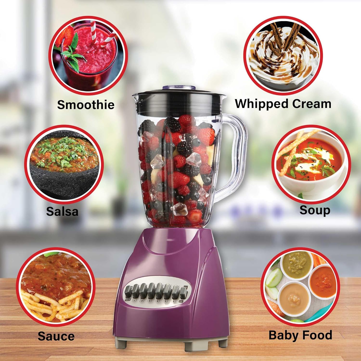12-Speed Countertop Blender with Pulse Function – 50oz BPA-Free Jar, Stainless Steel Blades, Ice Crusher & Smoothie Maker, 350W Kitchen Blender (Purple)