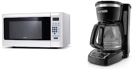 Commercial Chef Countertop Microwave, 1.1 Cubic feet, White & Black+Decker CM1160B 12-Cup Programmable Coffee Maker, Black/Stainless Steel