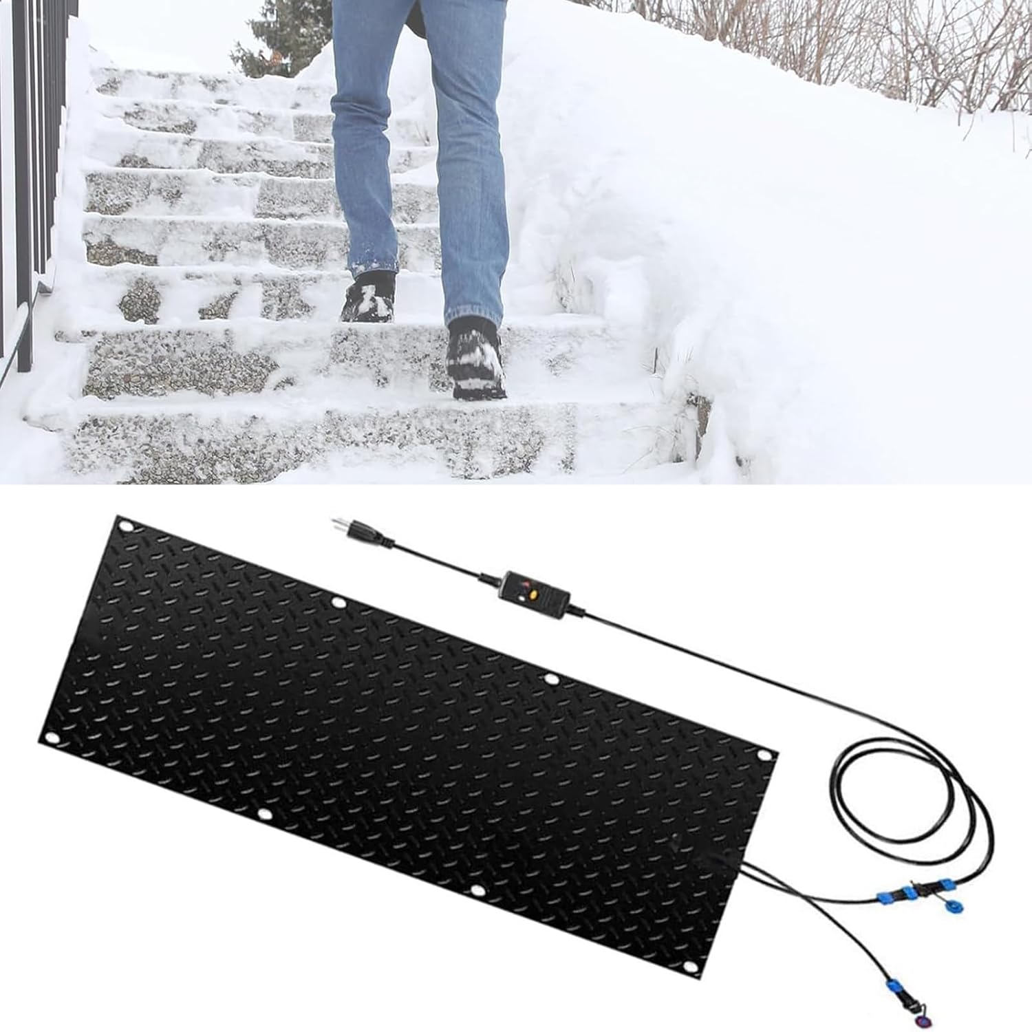Snow Melting mats Outdoor Driveway, Snow and Ice Heated Walkway Mats, 2 in/h Melting Speed Winter Outdoor Stairs with Power Cord and Connecting line,1 Pcs-40x160cm/15.7x63in