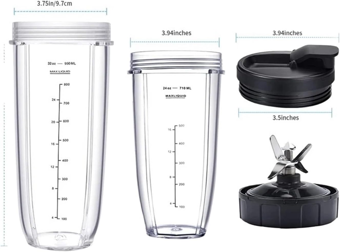 Blender 32Oz&24Oz Cup And With Lids, 7 Fins Extractor Blade, Compatible For Nutri Ninja BL480-30 BL483-30
