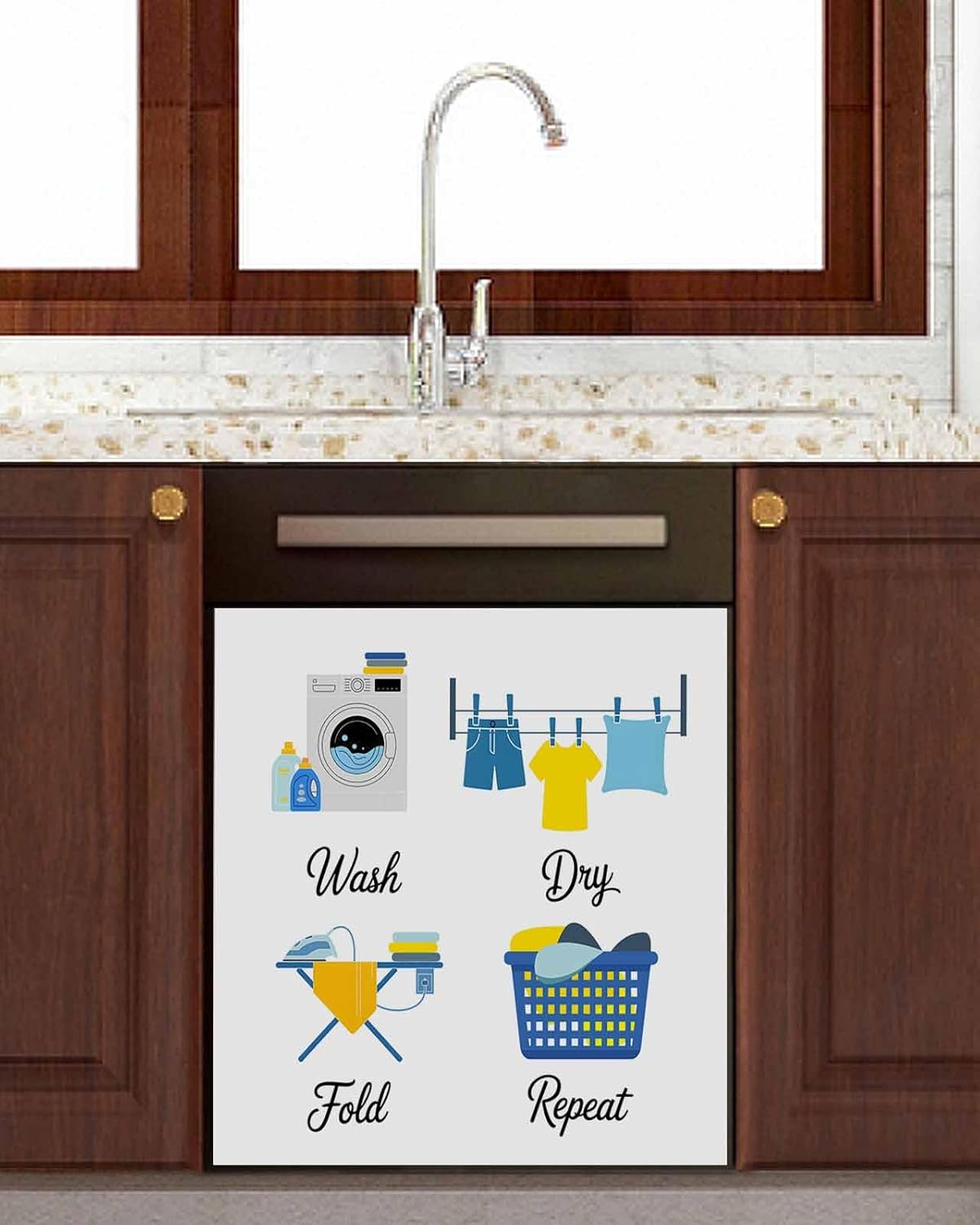 Dishwasher Magnet Cover, Cartoon Laundry Room Dishwasher Lid Magnetic Kitchen Sticker, Modern Minimalist Resuable Refrigerator Magnet Covers Panel Decal Fridge Kitchen Appliance 23''x26''