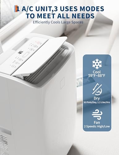 14,000 BTU Portable Air Conditioners,3 in-1 Portable AC Unit with Cools/Fan/Dehumidifier,Room up to 750 sq.ft,Remote Control,24H Timer,for Room Office