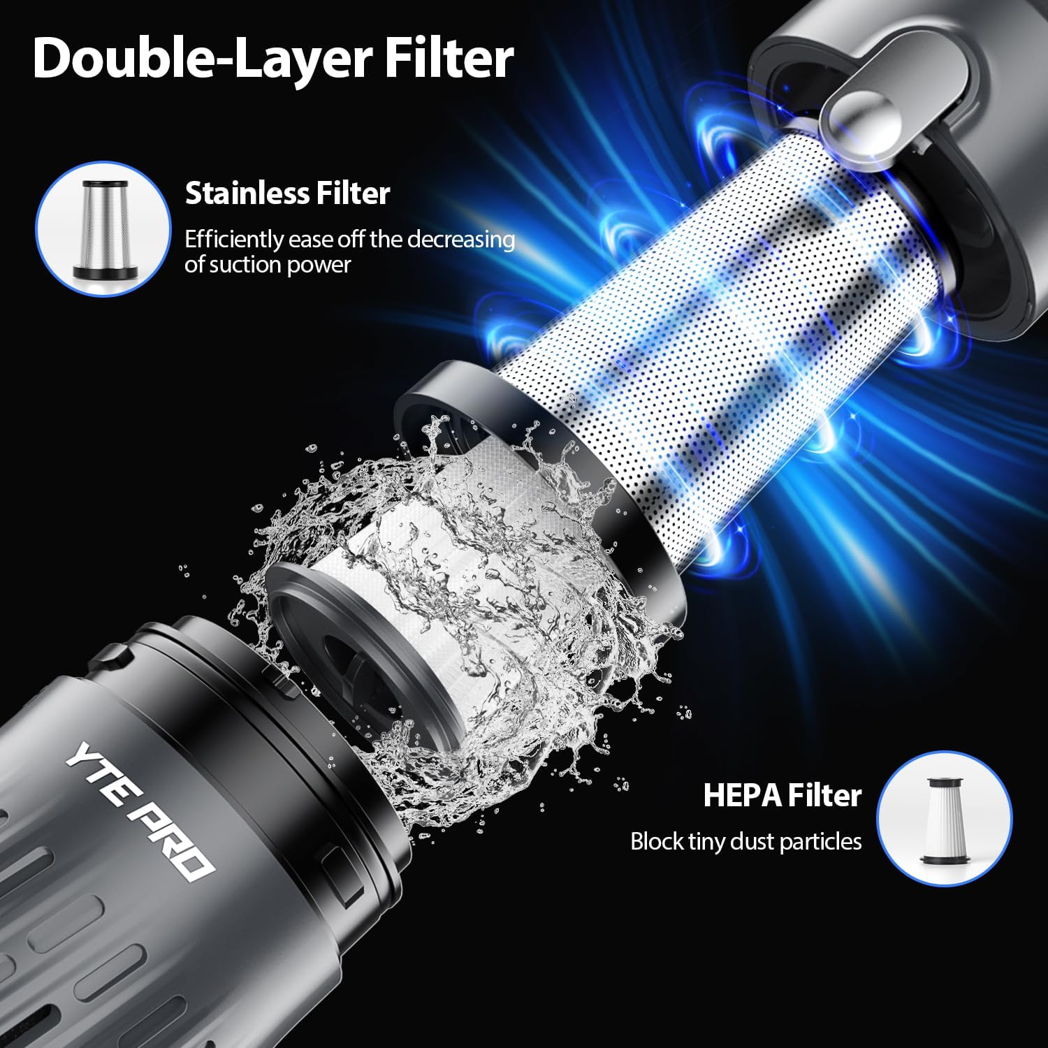 Handheld Vacuum Cordless 25000Pa Car Vacuum 3-in-1 Handheld Vacuum, Includes Smart Display and Charging Base Hand Vac Cordless Rechargeable One-Touch Empty for Home/Pet/Car (Silver)