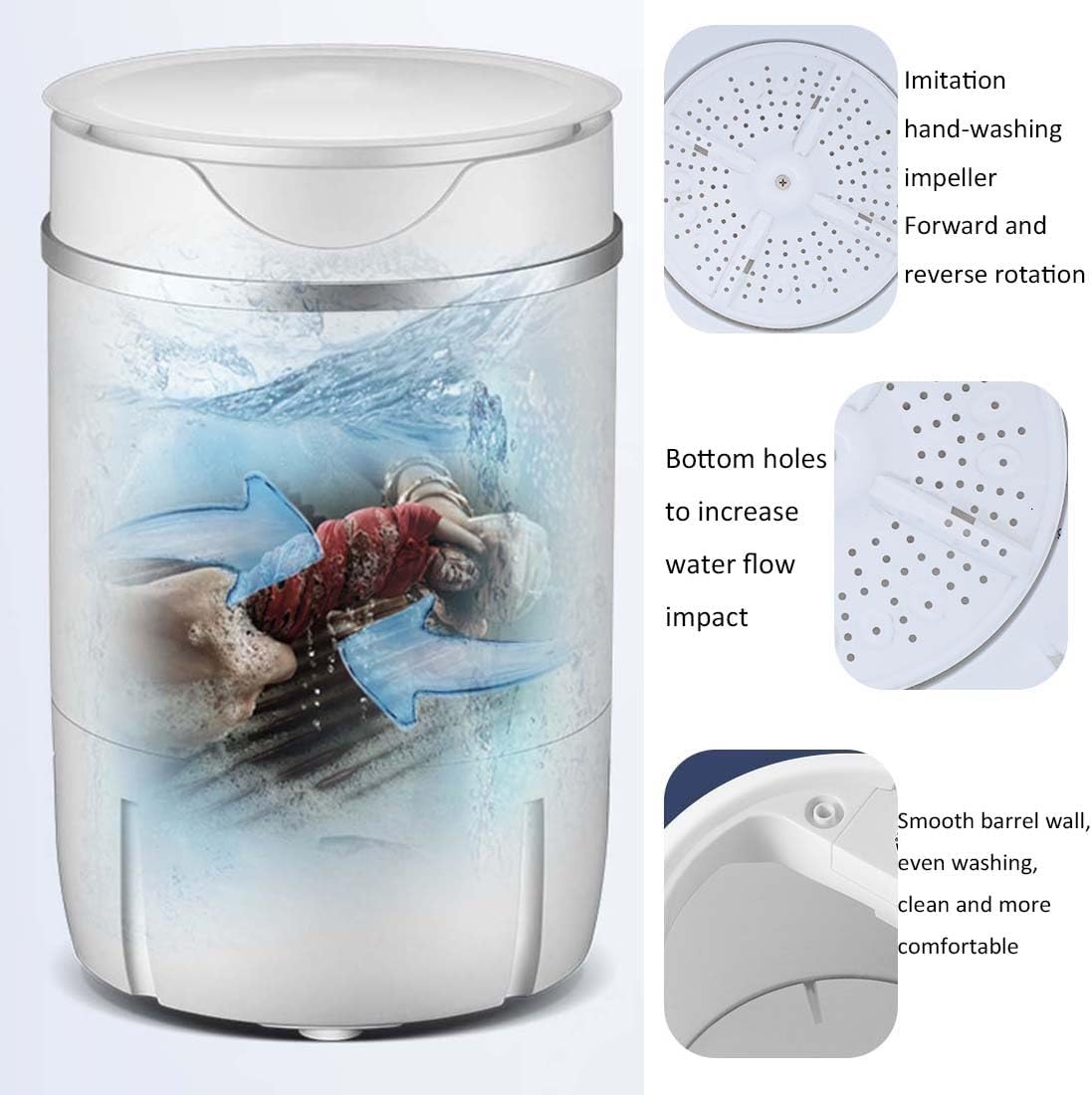 Small Portable Washing Machine 4.5L Capacity Home Clothes Washer Deep Cleaning Small Items 47x30x30cm/18.5x13x13in for Apartments Camping Travel