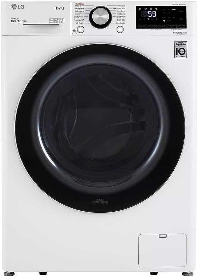 24 in. W 2.4 Cu. Ft. Compact Stackable Smart Front Load Washer in White with Steam and AI Fabric Sensor/Smart Pairing