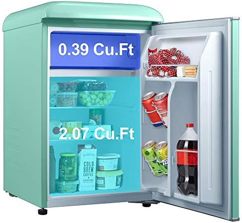 Galanz GLR25MGNR10 Retro Compact Refrigerator, Green, 2.5 Cu Ft & GLCMKZ09GNR09 Retro Countertop Microwave Oven with Auto Cook & Reheat, Defrost, Quick Start Functions, 9 cu ft, Green