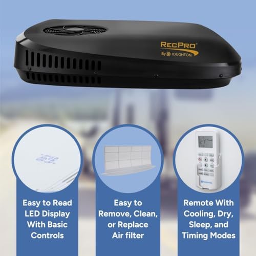 RecPro RV Air Conditioner 13.5K BTU | Low Profile Non-Ducted AC with Heat Pump | Quiet Cooling & Heating | 110–120V | Easy Install | for Campers, Travel Trailers, RVs, Motorhomes, Food Trucks (Black)
