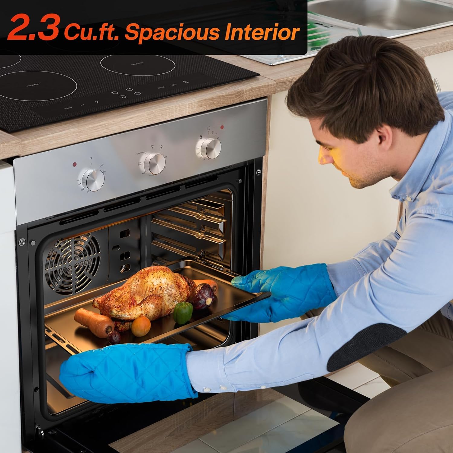 Empava 24 inch Electric Single Wall Oven with 6 Cooking Modes, Convection Fan, Mechanical Knob Control, 2.3 Cu.ft. Capacity, 2800W