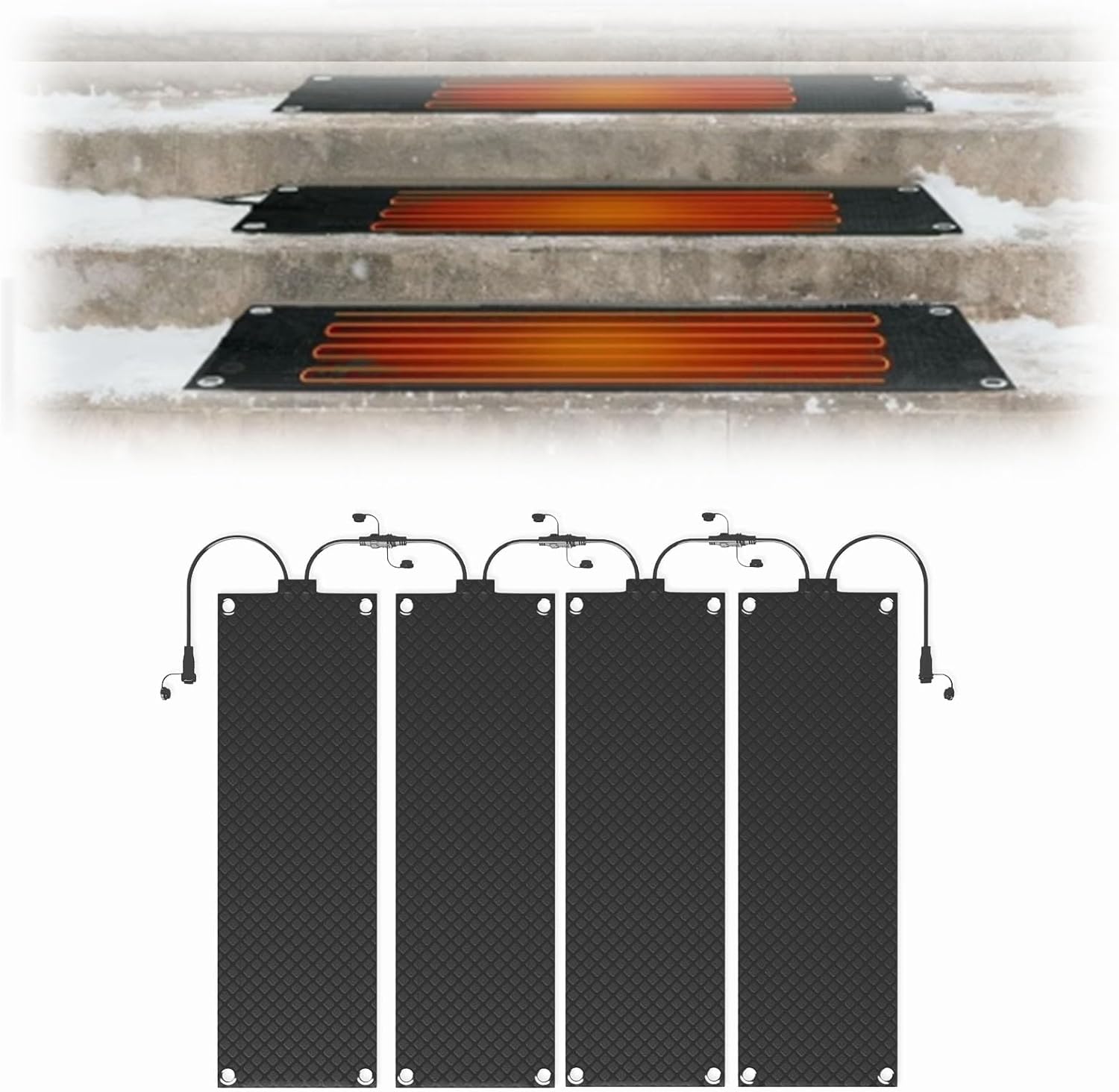 Heated Snow Melting Mats for Entrances,Snow Melting Mats Outdoor,2in/h Speed Snow,6.2ft Power Cord,for Outdoor Sidewalks, Stair Step, Walkways, Decks Snow Removal(Size:10 * 48in,Color:4 Piece)