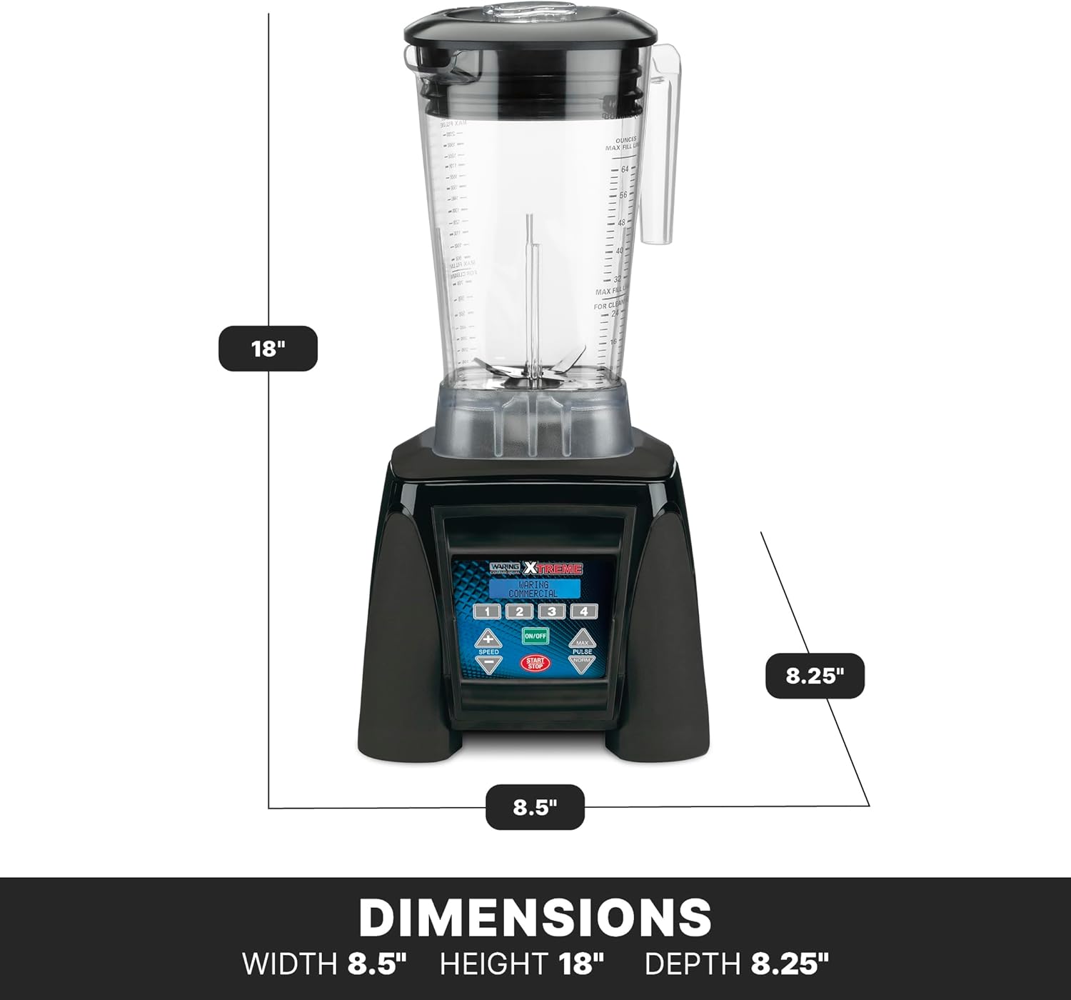 Waring Commercial MX1300XTX 3.5 HP Blender with 4 recipe programable LCD Display and a 64 oz. BPA Free Copolyester Container, 120V, 5-15 Phase Plug