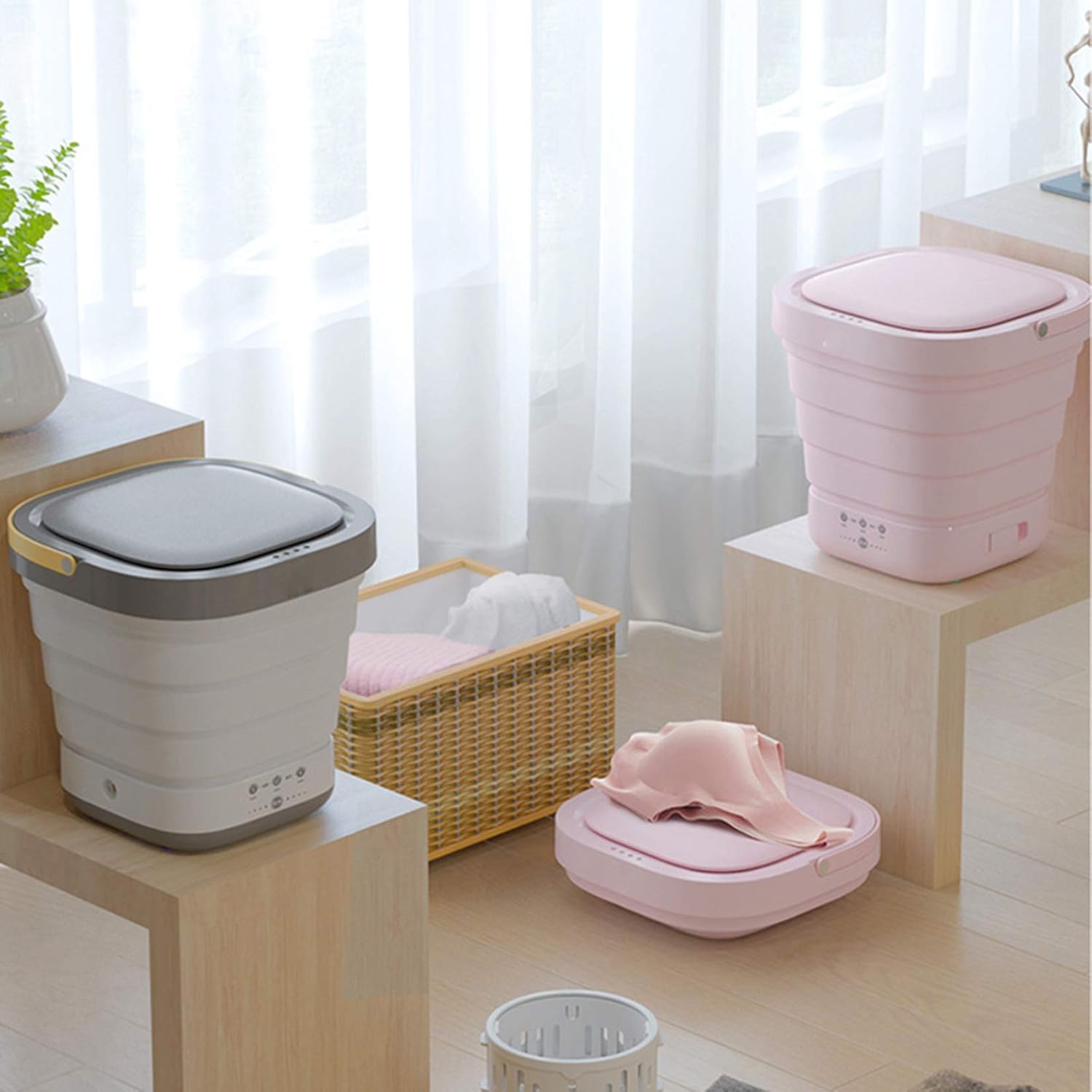 Portable Clothes Washing Machines, Mini Foldable Washer and Dryer, Electric Compact Small Laundry Machines, Energy Saving Home Travel 110V-240V