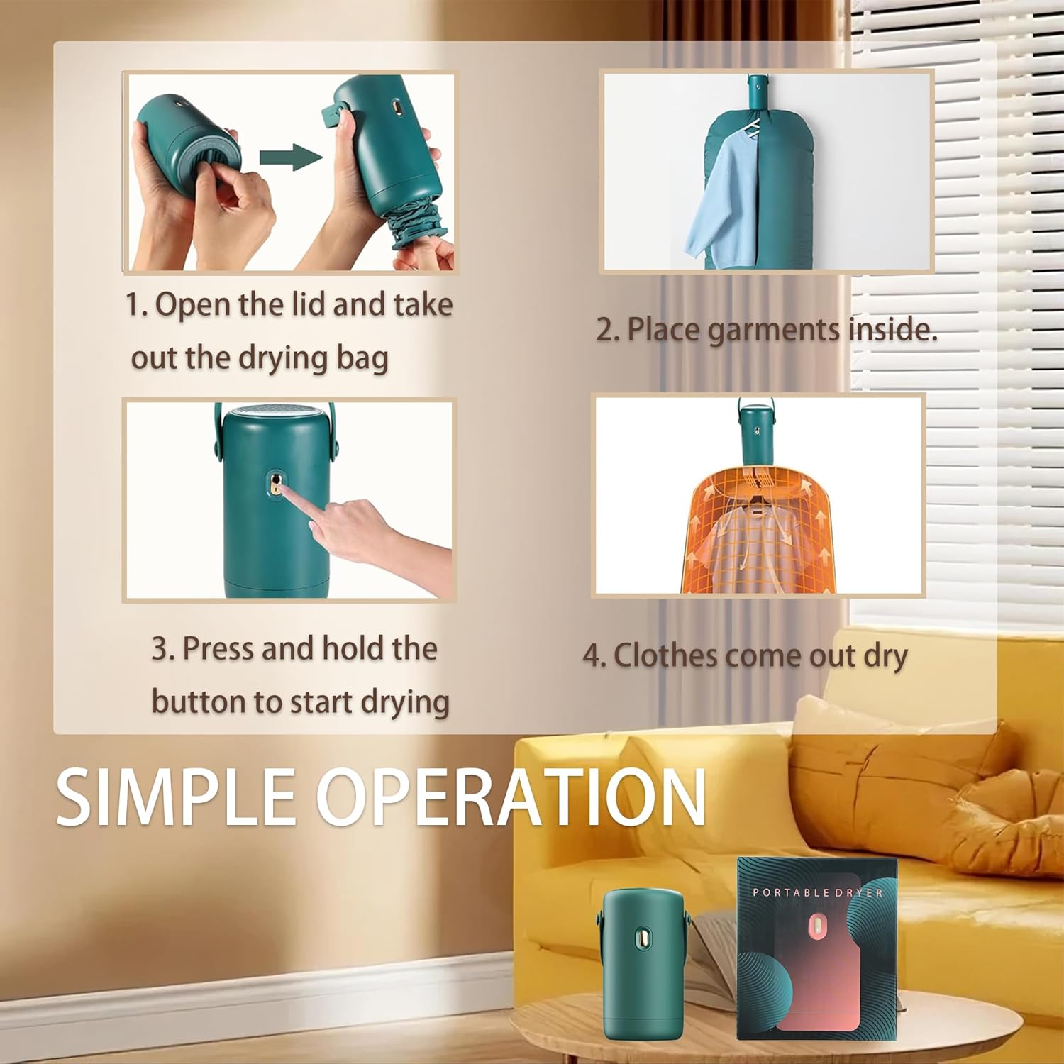 Portable Clothes Dryer, Mini Hanging Electric Laundry Dryer with Foldable Mini Drying Machine for Light Clothes, for Travel, Apartment, RV, Dorm,Convenient Fast Hanging Compact Clothes Dryer