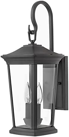 Hinkley Bromley Medium LED Wall Mount Lantern, Museum Black, 120V – Add Security to Porches, Patios, Exterior Spaces with Durable LED Outdoor Lighting, Includes 2-5w Cand. LED Lamps, 2364MB-LL