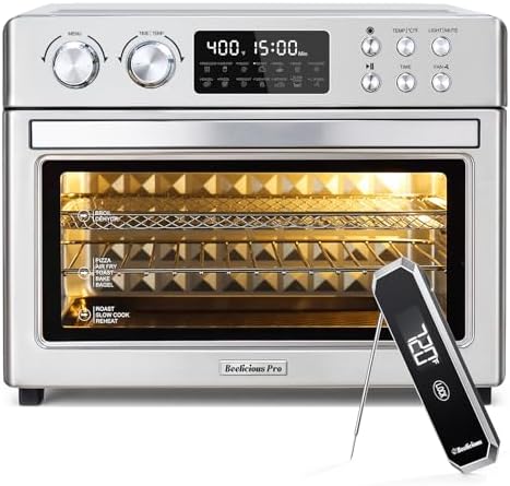 Beelicious Pro 28QT Air Fryer Toaster Oven Combo with Meat Thermometer