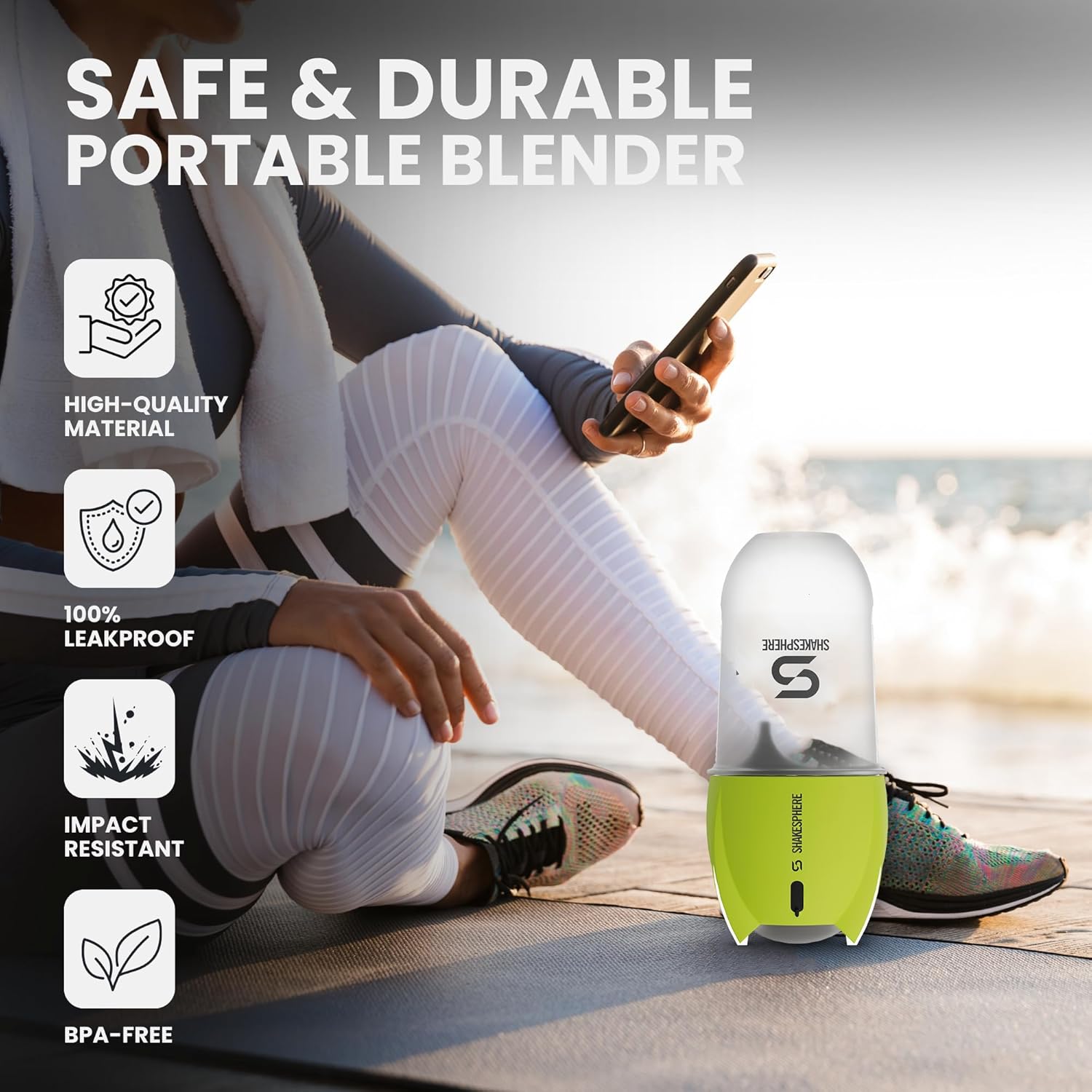 SHAKESPHERE Portable Blender for Shakes and Smoothies – 19oz Electric Personal Blender with Clear Tritan Cup, USB-C Rechargeable, Compact and Powerful for Travel, Gym, and Workout – Fluorescent Yellow