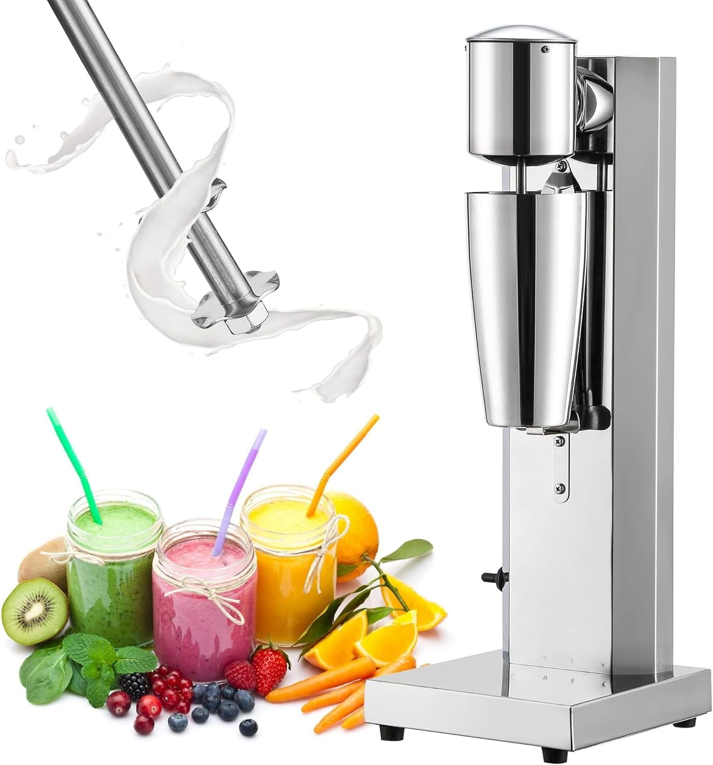 Portable Milkshake Mixer, 180W Commercial Milk Shake Machine with 800 Ml Stainless Steel Cups, Motor Speed 18000 Rpm, Efficient Blending and 2 Gear Speed Adjustable for Commercial and Home