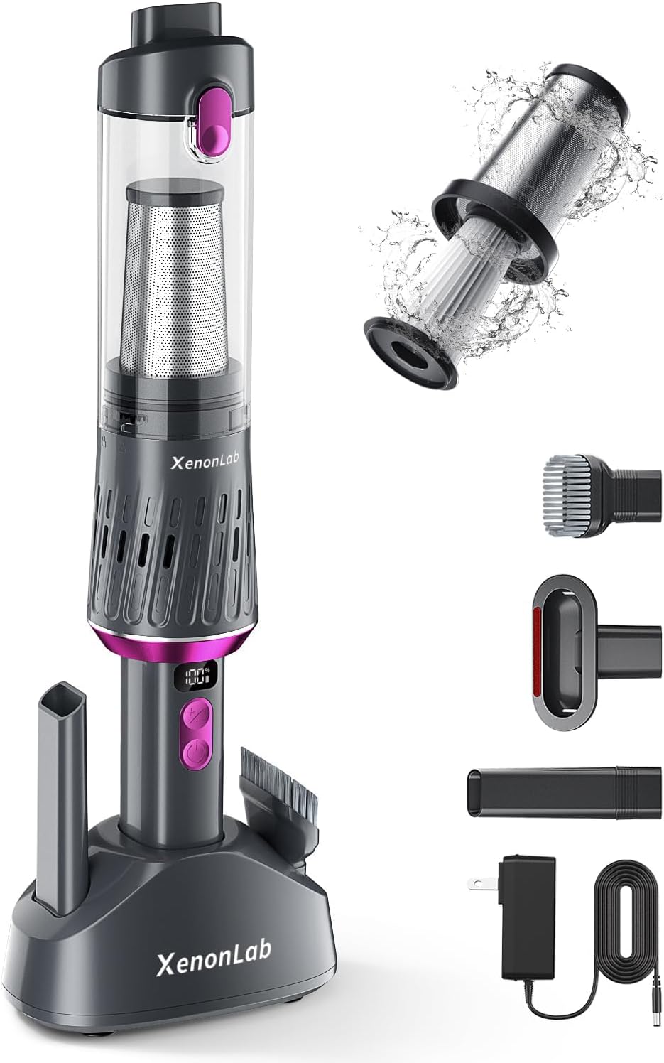 Handheld Vacuum Cordless Car Vacuum Cleaner Powerful Suction Car Vacuum Lightweight Portable Rechargeable Hand Held Vacuum Cleaner One-Touch Empty with HEPA Filter (Violet)