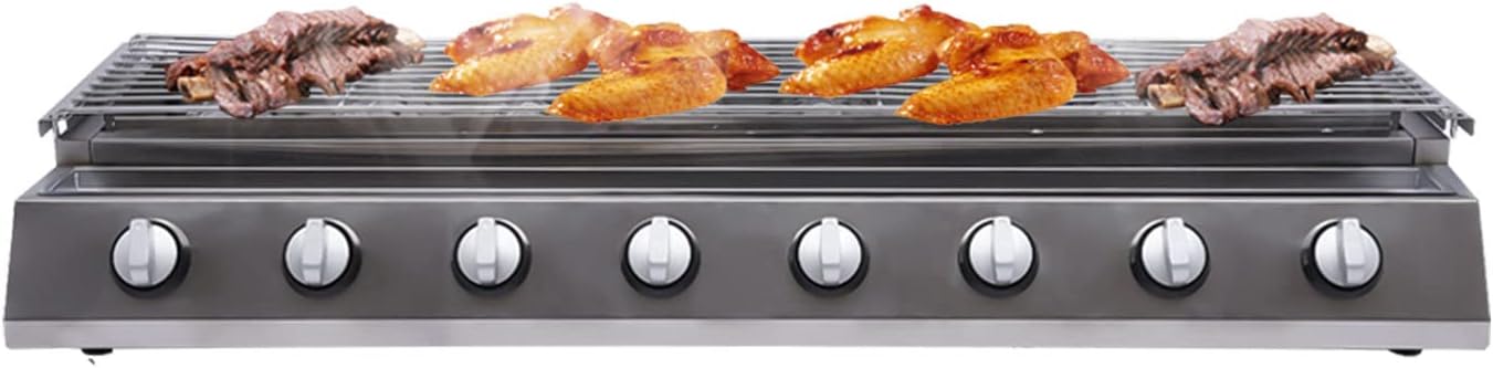 Outdoor Park Grills,Liquid Propane Gas Grill Stainless Steel BBQ Grill High Performance 8 Burners BBQ Gas Grill for Outdoor Camping Garden Backyard Indoor Tables,Silver
