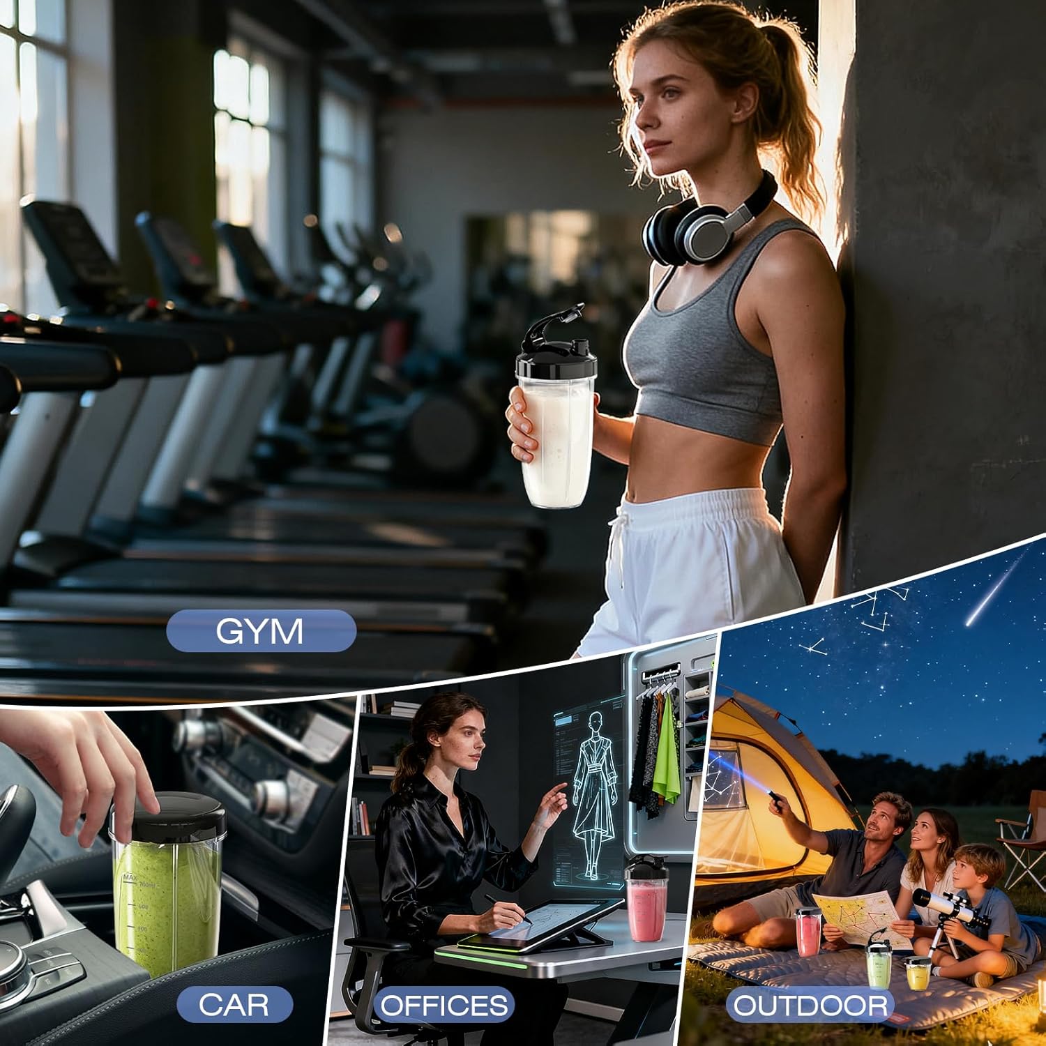 Nahida Blender for Smoothies, 1200W Smoothie Blender for Ices Crushing, Blenders with (2) 6-Fin Blades, Personal Blenders for Kitchen with 23oz, 32oz, 37oz Easy Go Cups for Juices, Black