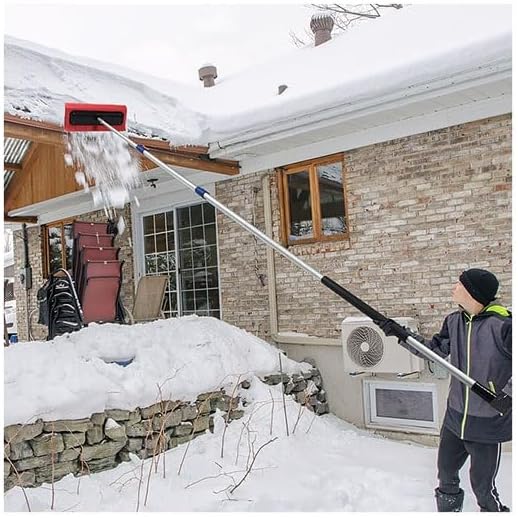 Extendable Snow Rake Roof Rake - 5-12 Ft (Up to 18 Ft Reach) Lightweight Aluminum with Soft Foam Pad for Efficient Snow Removal & Solar Panel Cleaning