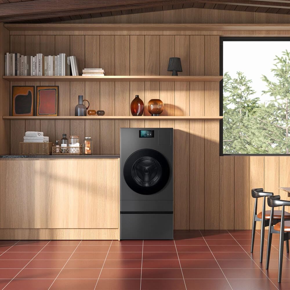 SAMSUNG Bespoke AI Laundry Comb Pedestal with Pull Out Storage Drawer, WE702NZ/US, Dark Steel