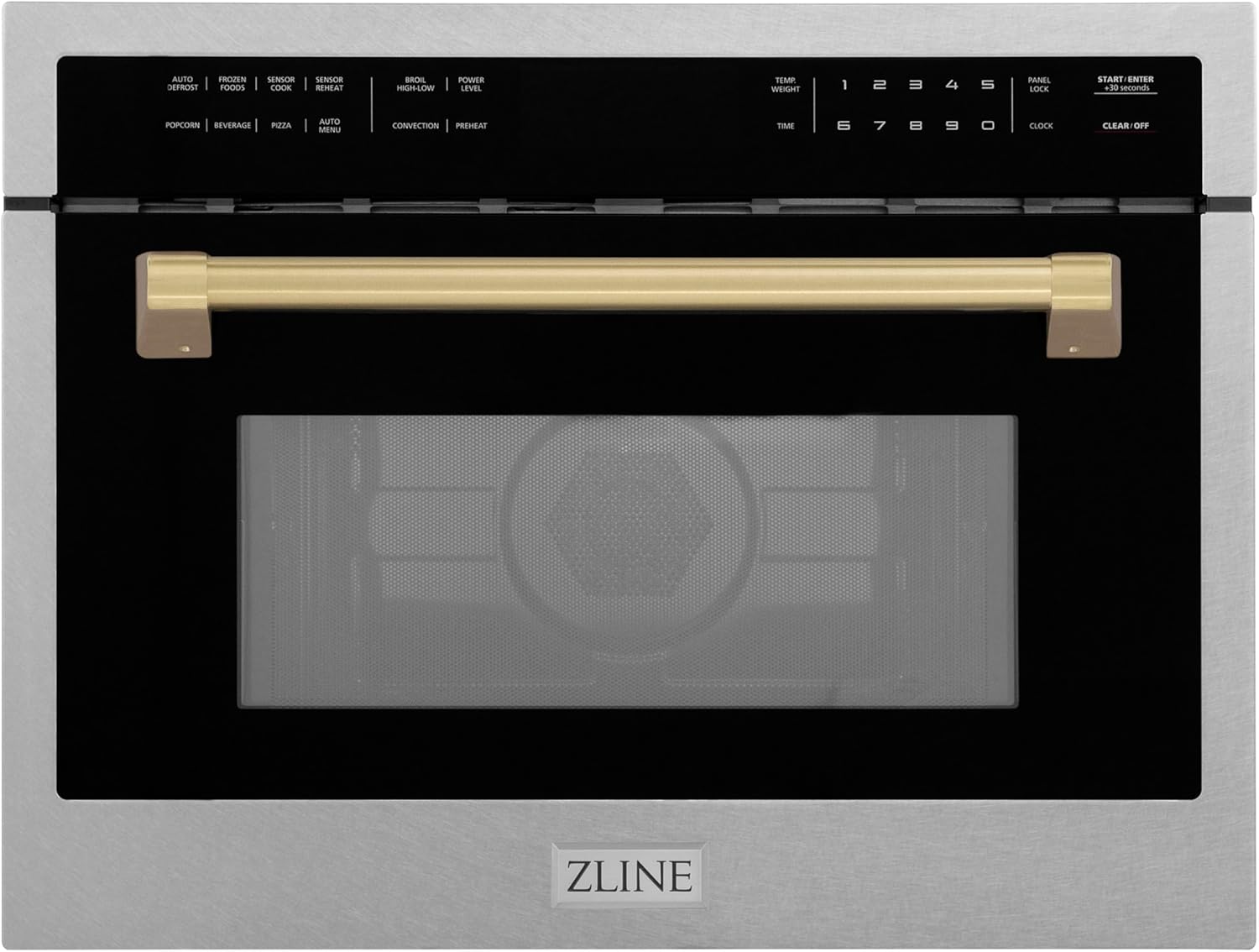 ZLINE Autograph Edition 24 in. 1.6 cu ft. Built-in Convection Microwave Oven in Satin Stainless Steel with Champagne Bronze Accents (MWOZ-24-SS-CB)