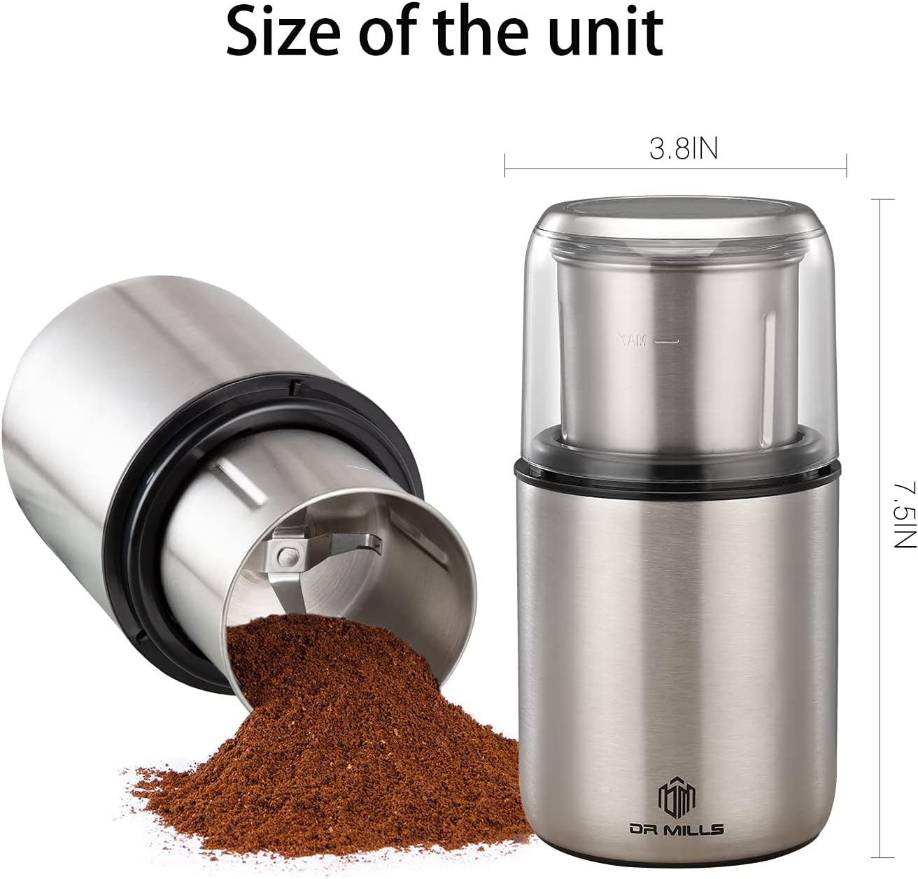 DR MILLS DM-7452 Electric Coffee Grinder,Spice Grinder Electric and Chopper,Detachable Cup, Diswash Free, Blade & Cup Made with SUS304 Stainless Steel