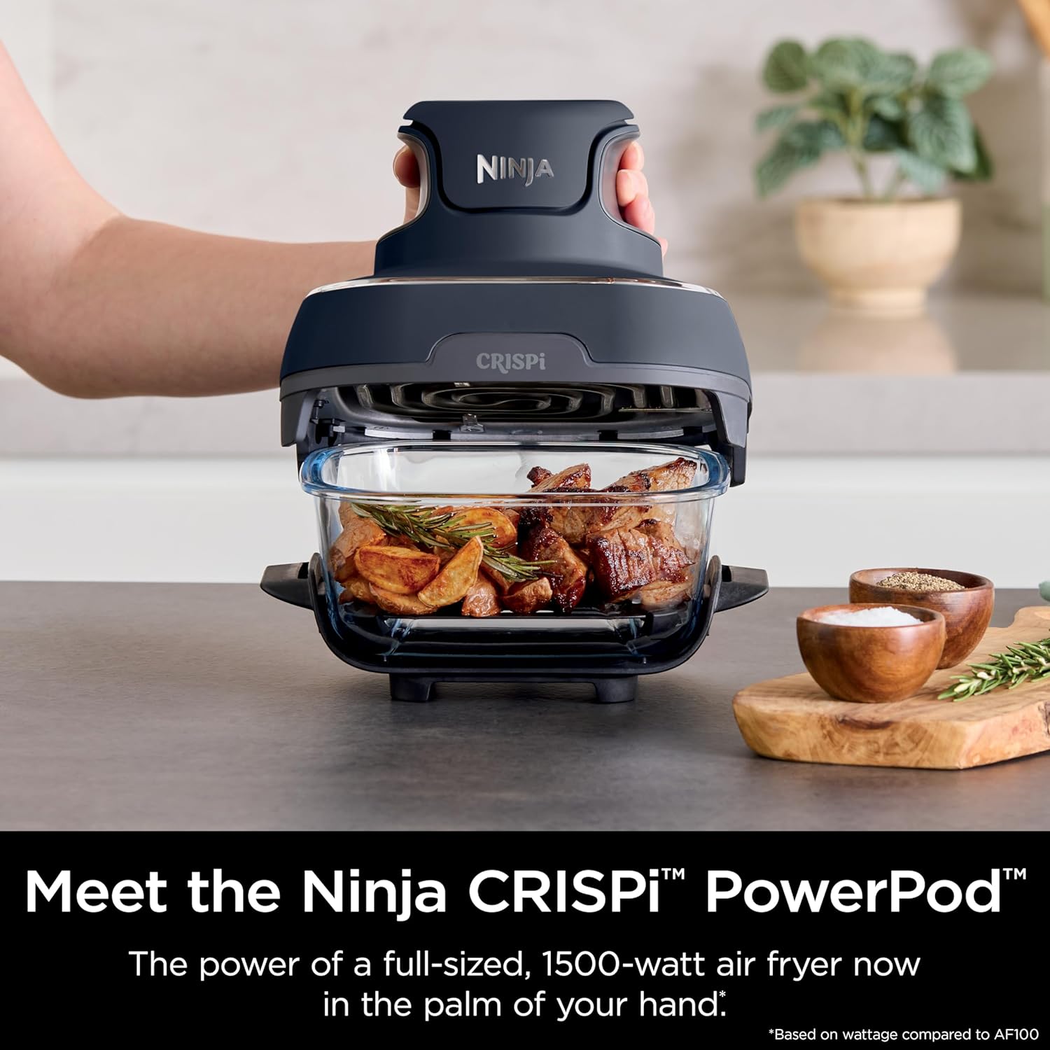 Ninja Crispi Air Fryer, Microwave, Freezer & Dishwasher Safe, Non Toxic Glass Portable Cooking System, 4 QT & 6 Cup Glass Containers with Storage Lids, Easy Meals, Air Fry, Bake, Grey (Renewed)