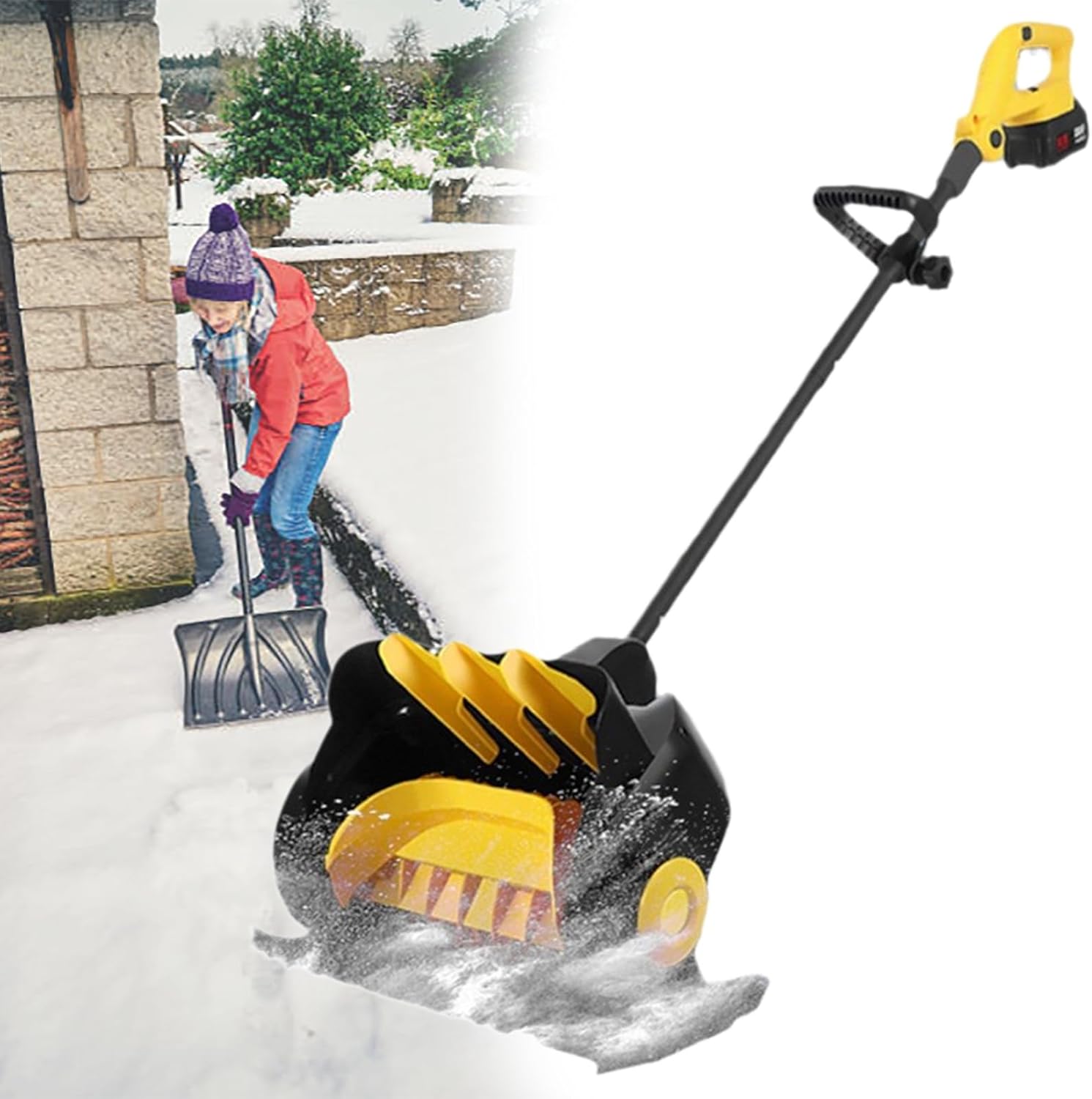 Electric Snow Shovel, 41cm Snow Shovel, Snow Blower with Adjustable Front Handle, for Patio Deck Driveway(2 Battery)
