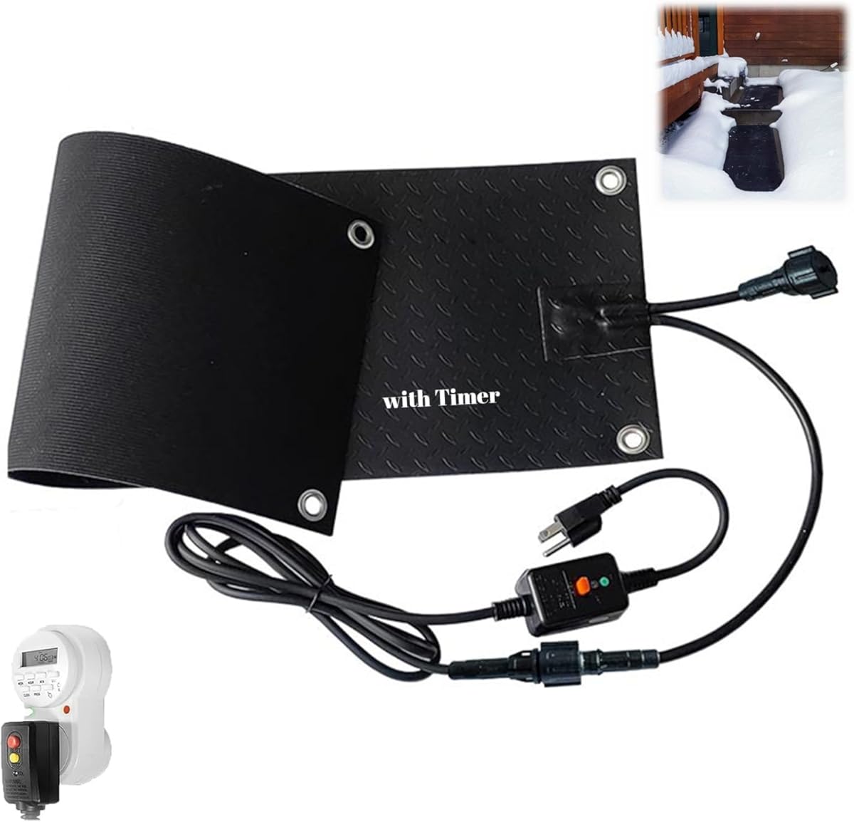 Heated Snow Melting Mat for Stairs Walkways, Non-Slip Rubber Outdoor Snow Melt Mat, 2 in/h Speed Snow 1/2/3/4/5pcs Ice Heated Pad with Timer for Winter Entrances(5 Pcs,30x60in)