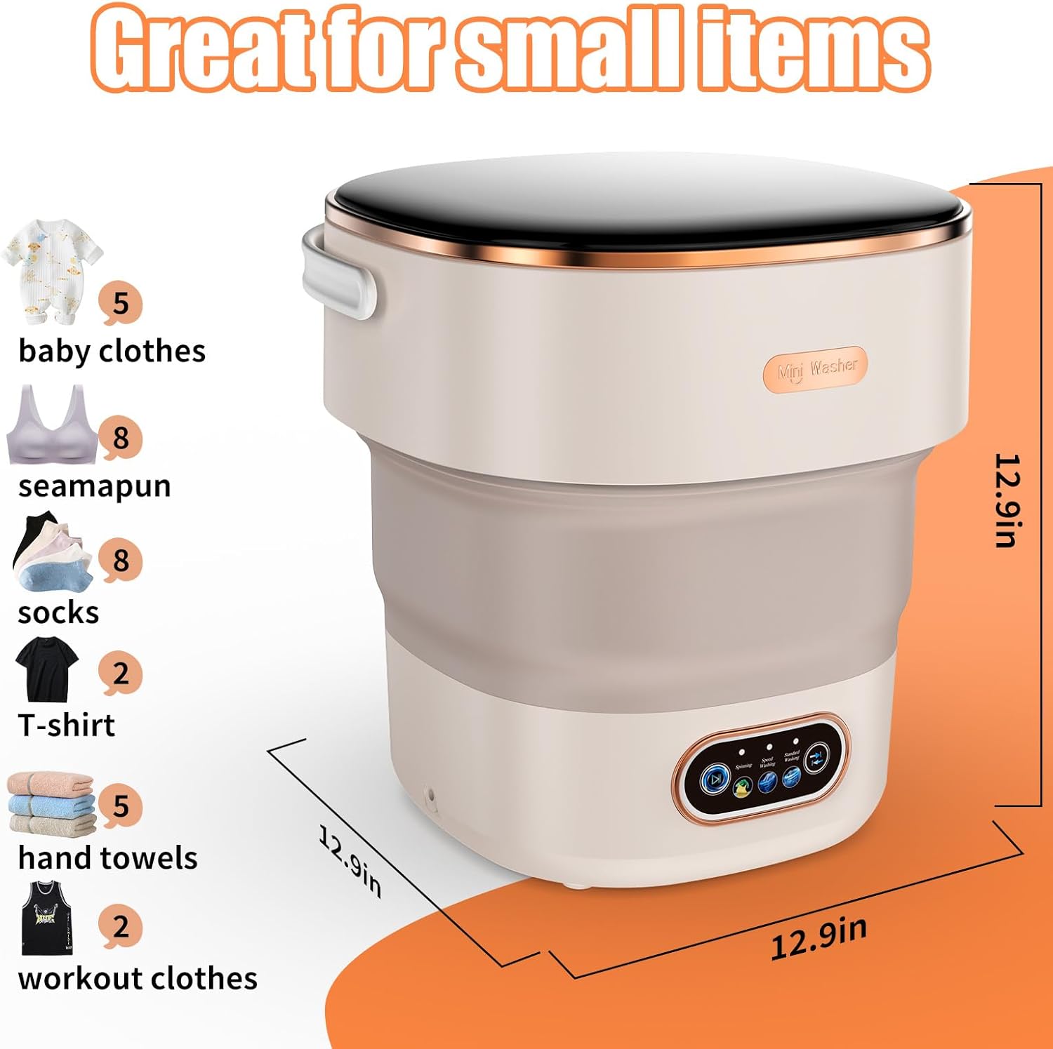 Portable Washing Machine Mini Foldable 16L Washer Laundry with Spin Basket Portable Washer Machine for Apartment RV Travel Camping 3 Cleaning Modes Suitable for Small Clothes and Underwear (WHITE)
