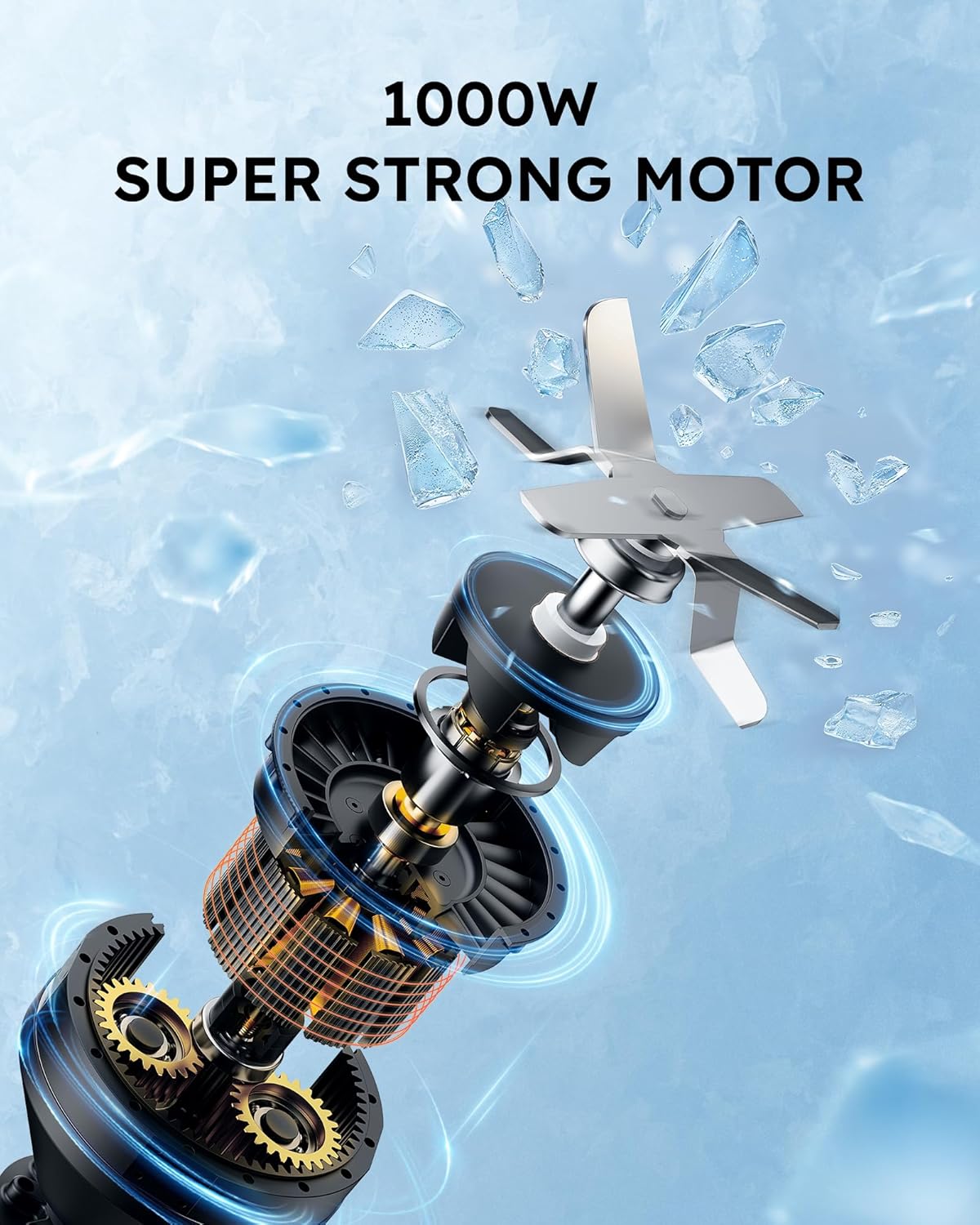 Bundled 1000W Blender for Smoothies, Blender for Kitchen Smoothie Blender with (3) Cups (2) Spout-Lids (1) Storage-Lid (1) To-Go-Lid