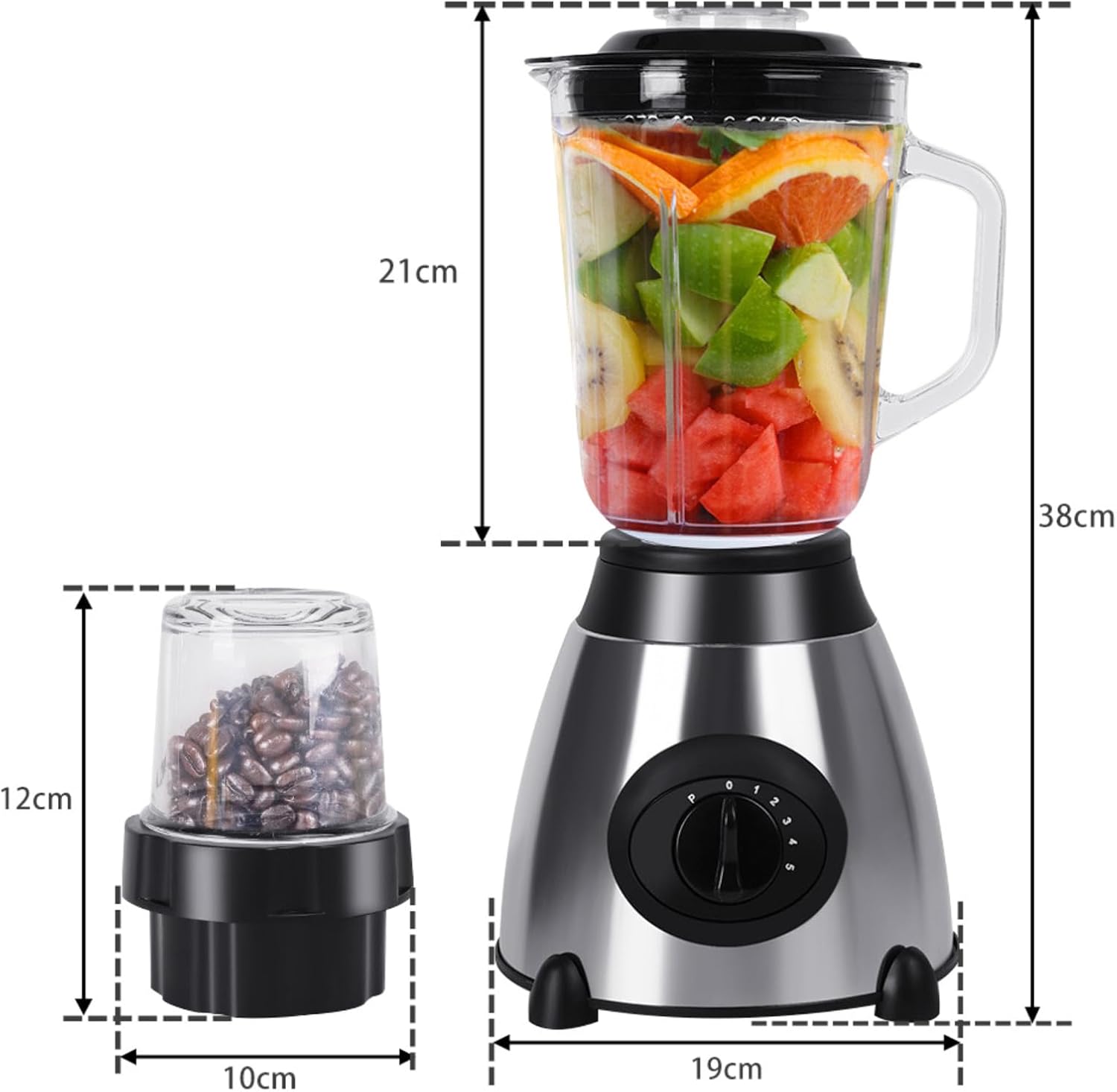 Countertop Blender, 850W Blenders for Kitchen, 48 Oz Glass Jar, 5 Speeds and Pulse, for Shakes and Smoothies, Frozen Drinks, Silver