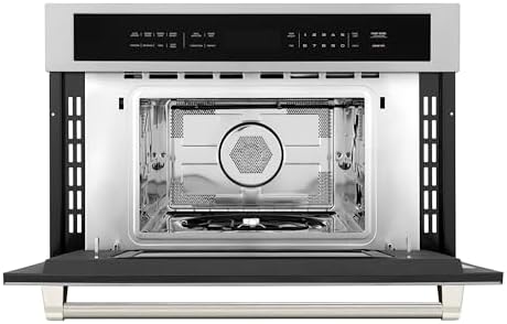 ZLINE Autograph Edition 30 in. 1.6 cu ft. Built-in Convection Microwave Oven in Stainless Steel and Polished Nickel Helix Handle (MWOZ-30-KPN)