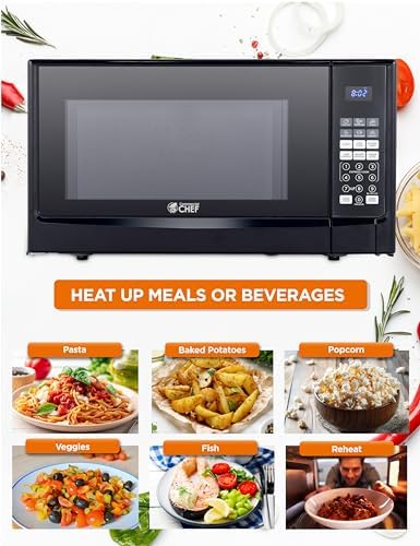 COMMERCIAL CHEF 1.4 Cubic Foot Microwave with 10 Power Levels, Small Microwave with Push Button, 1100 Watt Microwave with Digital Control Panels, Countertop Microwave with Timer, Black