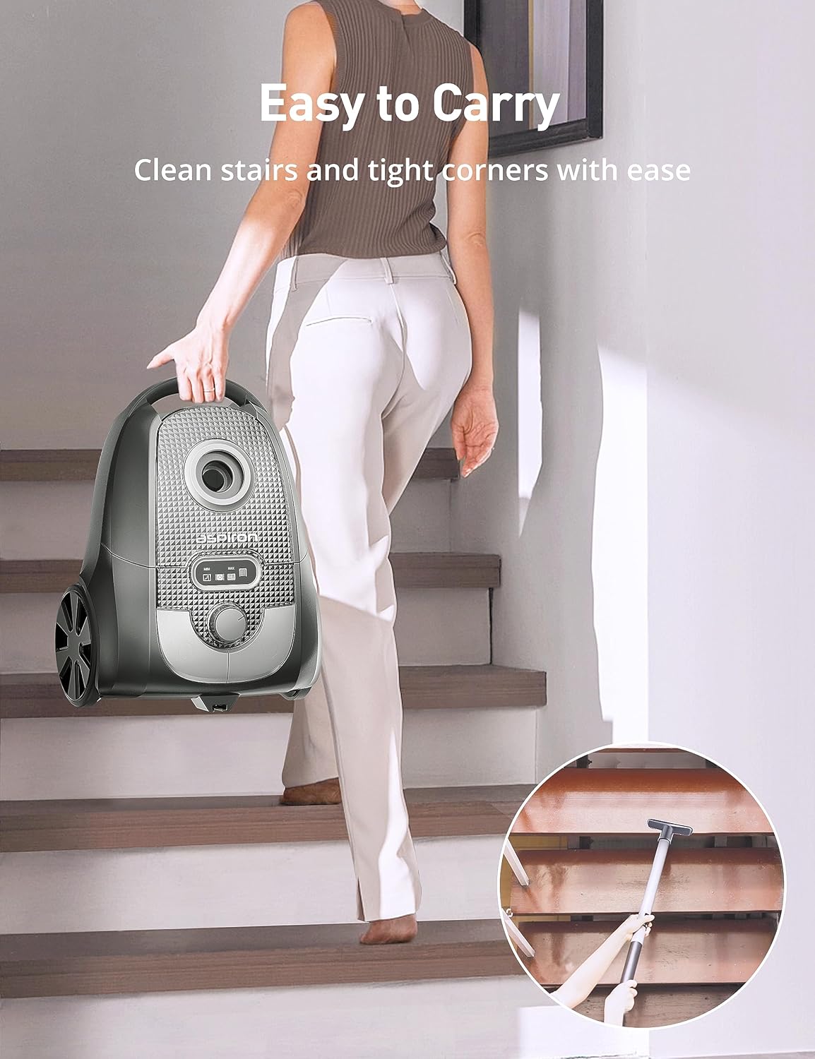 Aspiron Bagged Canister Vacuum Cleaner, Grey