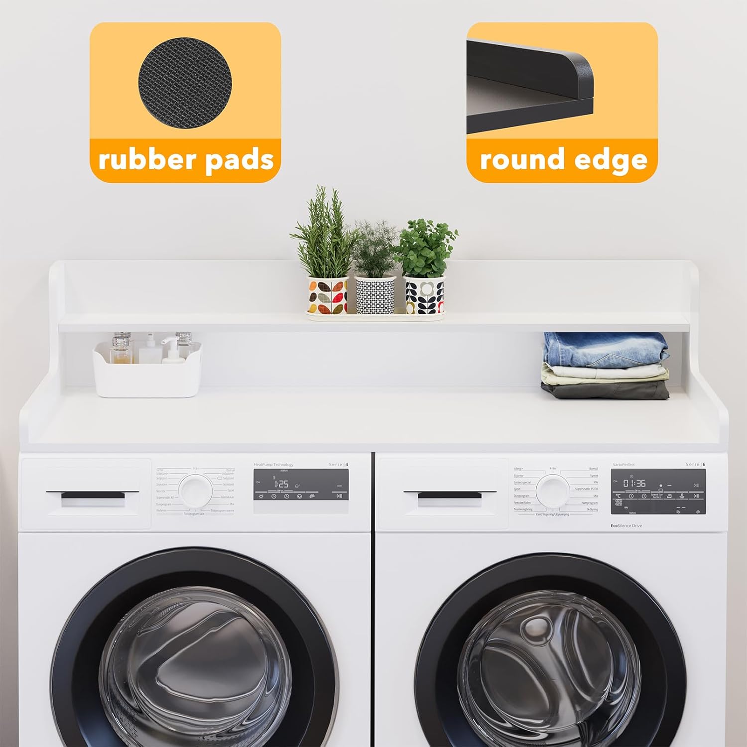 SpaceAid Washer Dryer Countertop with 2-Tier Shelf, Wood Topper with Edge, 54