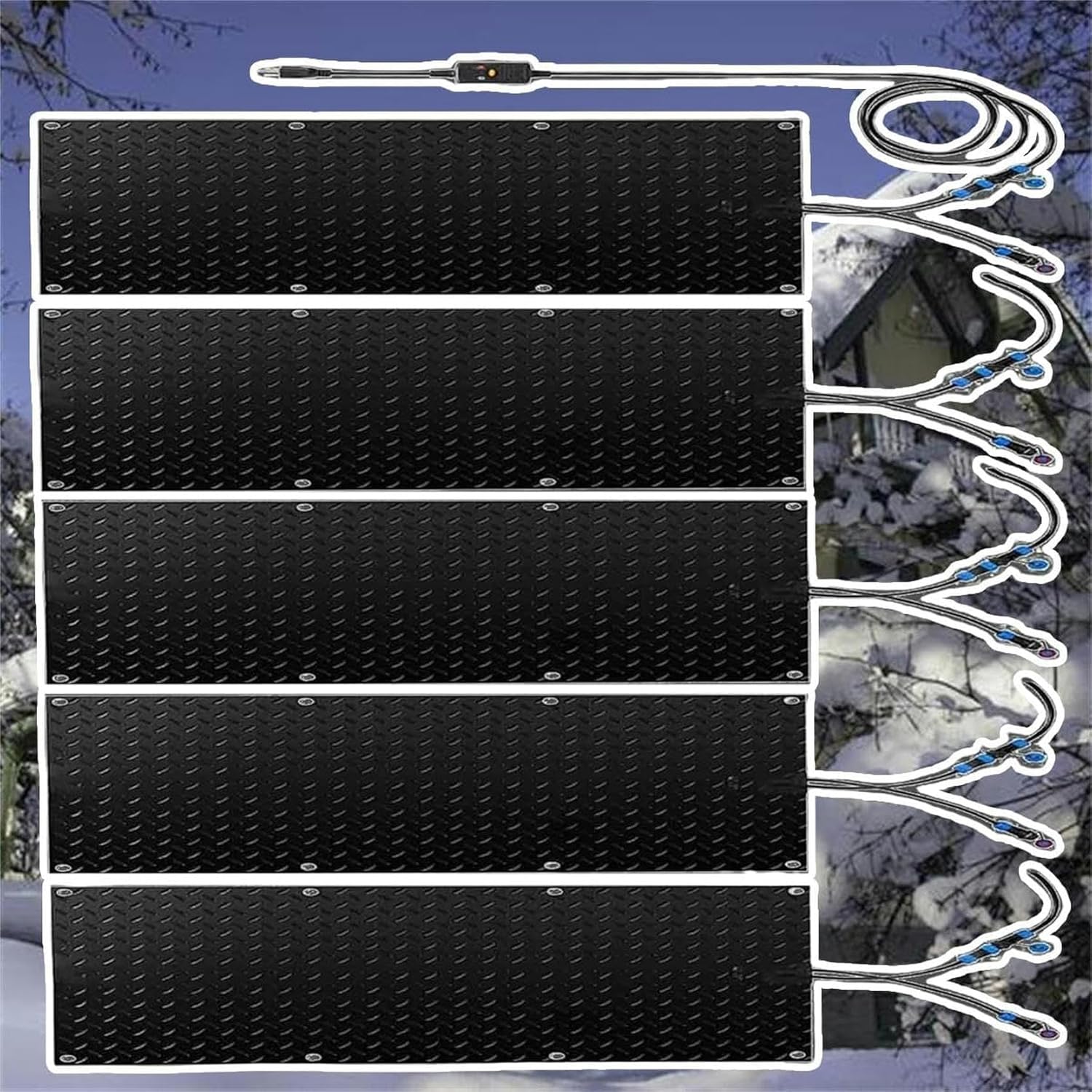 AMNOOL Snow Melting Walkway Mat Roof Heat Panel for Ice Dams Non Slip Rubber Heated Mat Black Roof Heated Outdoor Mats for Winter