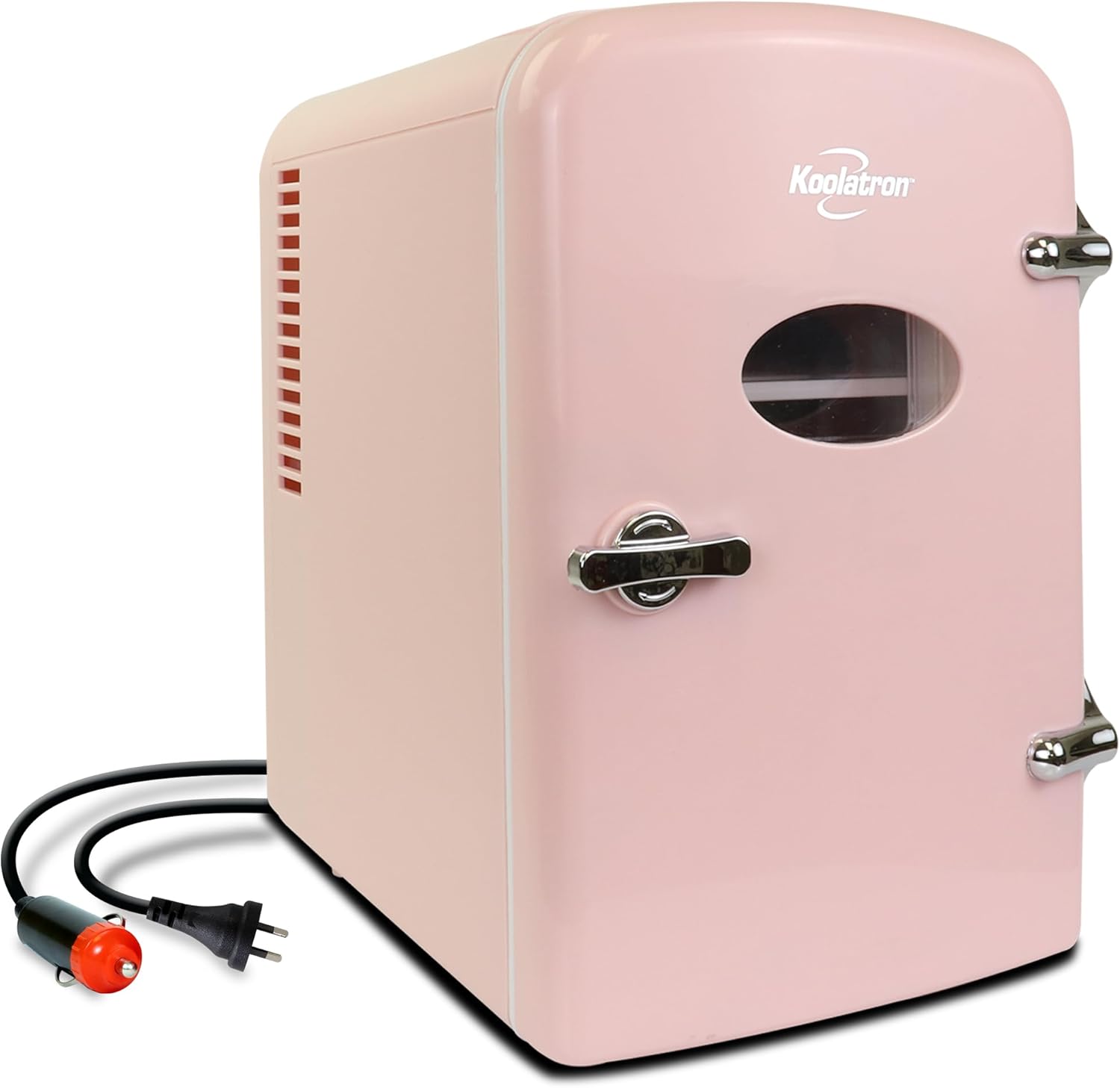 Koolatron Mini Fridge - Refrigerator for Bedroom, Office, Portable Table Top Beverage Cooler, 12V 110V Refrigerador for Drinks, Soda, Wine, Use in Car, Dorm, Outdoor, Patio, 6 Can