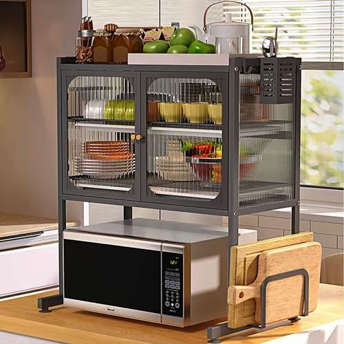 Kitchen Countertop Microwave Oven Rack, Microwave Stand，Microwave Shelf with Storage Cabinet,Suitable for Multifunctional Tableware Storage in Kitchens and Restaurants (Black)