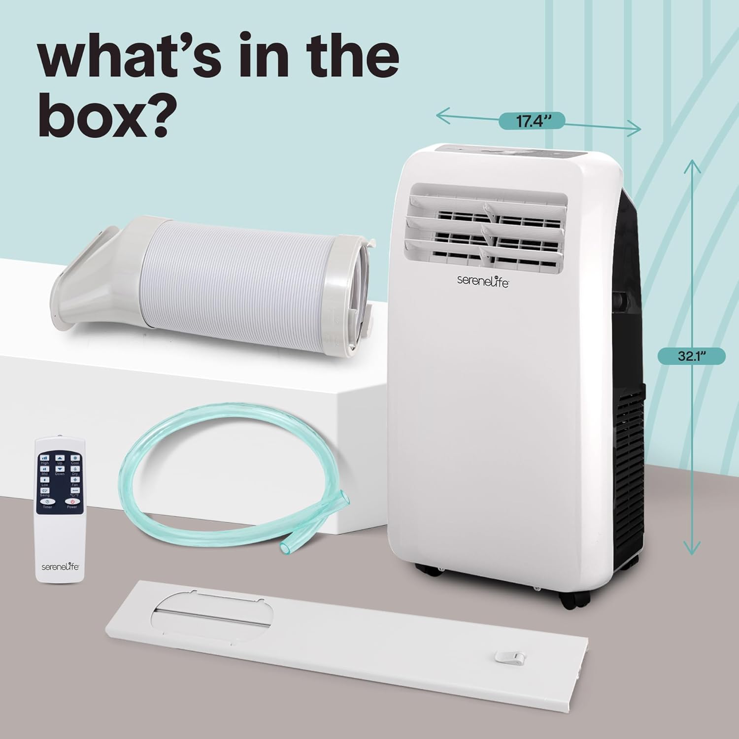 SereneLife Portable Air Conditioner With Heat & Built-in Dehumidifier 10,000 BTU, Portable Heater & AC For Rooms up to 450 Sq Ft - Remote Control & Window Mount Exhaust Kit Included