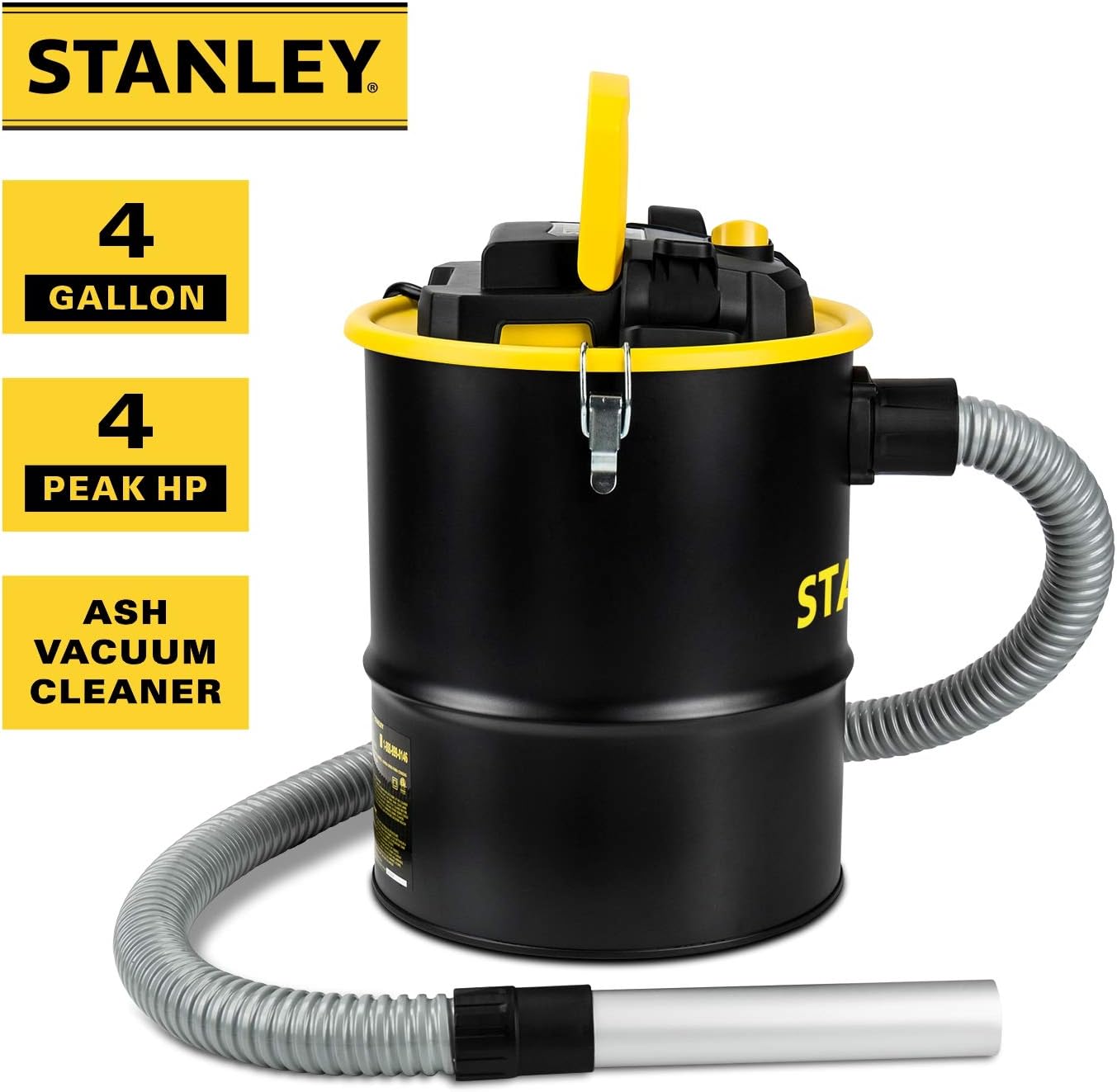STANLEY Ash Vacuum Cleaner, Portable 4 Gallon Capacity Ash Vac Canister, Powerful 4 Peak HP Horsepower Motor, Ideal for Pellet Stoves, BBQ Grills, Wood Stoves, Fireplaces, Fire Pits, SL-18184
