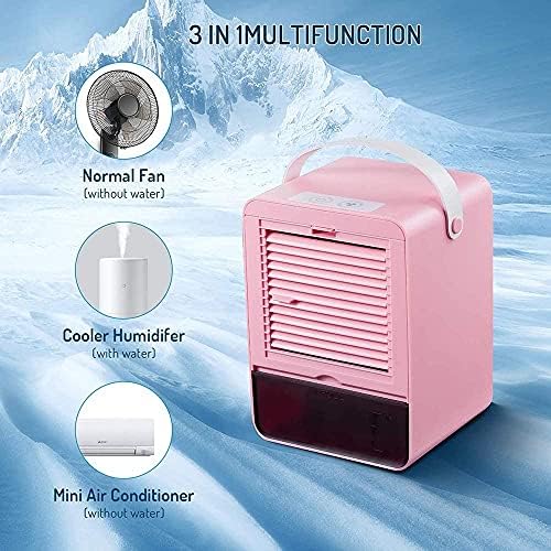 Portable Air Cooler, Mini Silent Air Conditioner, Evaporative Mist Cooling Technology, Usb Powered Desktop Fan, 450ml Removable Water Tank (Green, pink)