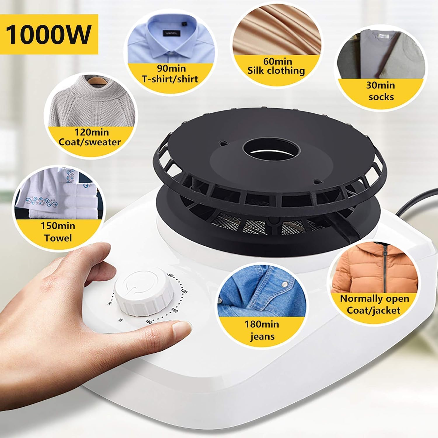 1000W Portable Electric Dryer, Double Layer Stackable Clothes Drying Rack, Rack Cabinet with Automatic Heater with 180 Minute Timer, Wine Red